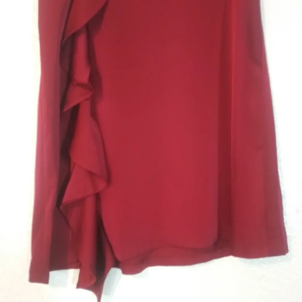 Anne klein women's size 6 dark red ruffle side slit skirt